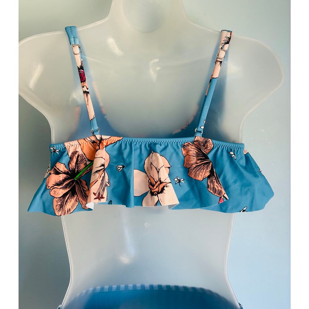 Cupshe XS Swimsuit Blue and White Floral and Striped 2 Piece - Picture 5 of 9